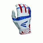 Easton HS9 Stars and Stripes Batting Gloves 1 Pair (Small) : Textured Sheepskin offers a great soft feel combined with exclusive diamond texture for added grip. Zonal Flex on every knuckle and joint is paired with 3D mesh to maximize fit and comfort. Energy Palm design with Palm notches and ergonomic layers create more surface area for gripping. 3D Palm wraps around to the back of the hand, eliminating seams on the side of hand.