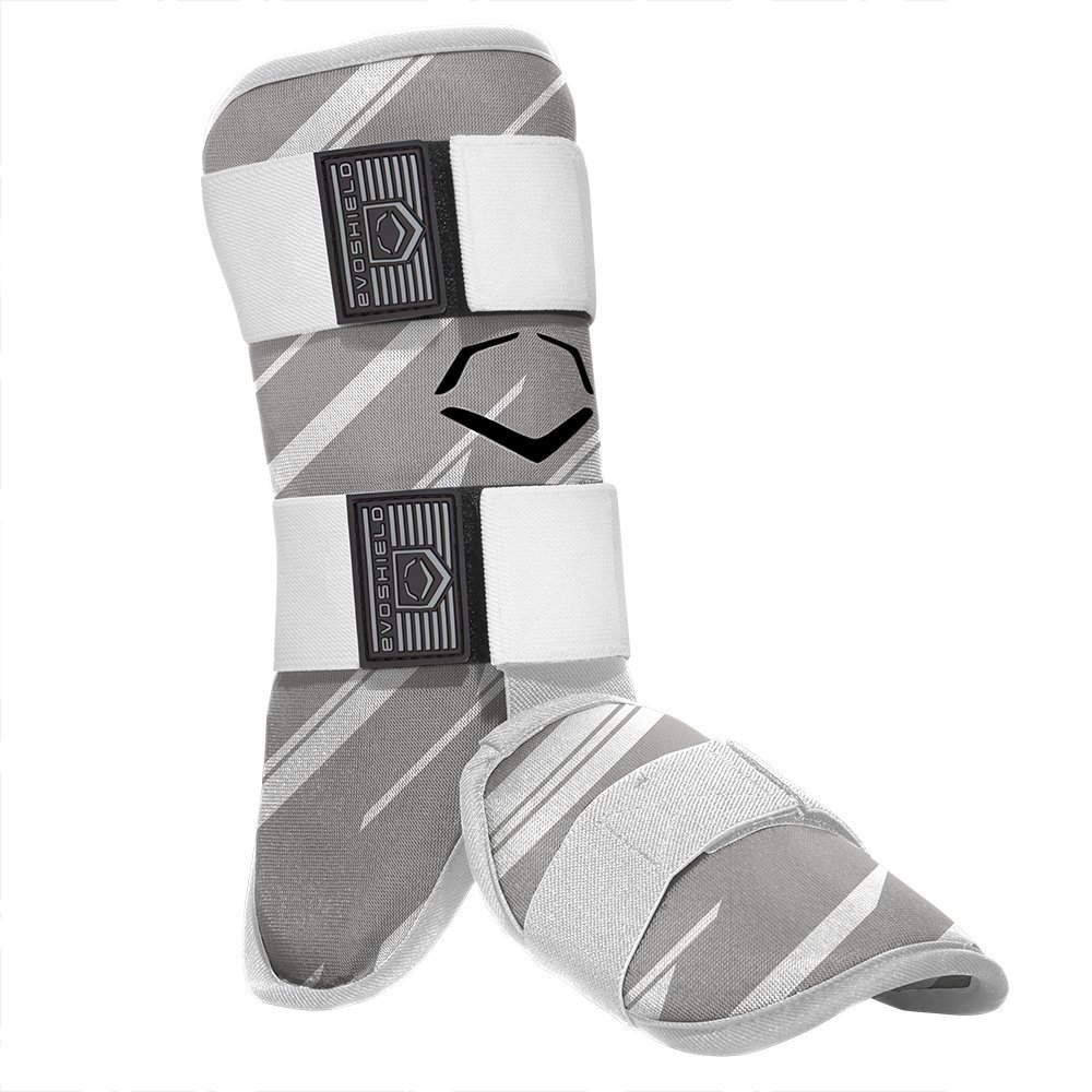 evoshield-mlb-batters-speed-stripe-leg-guard-grey-adult 2046110063  8840041114782 Custom-molding gel-to-shell protective leg shield and protective foot shield begin soft