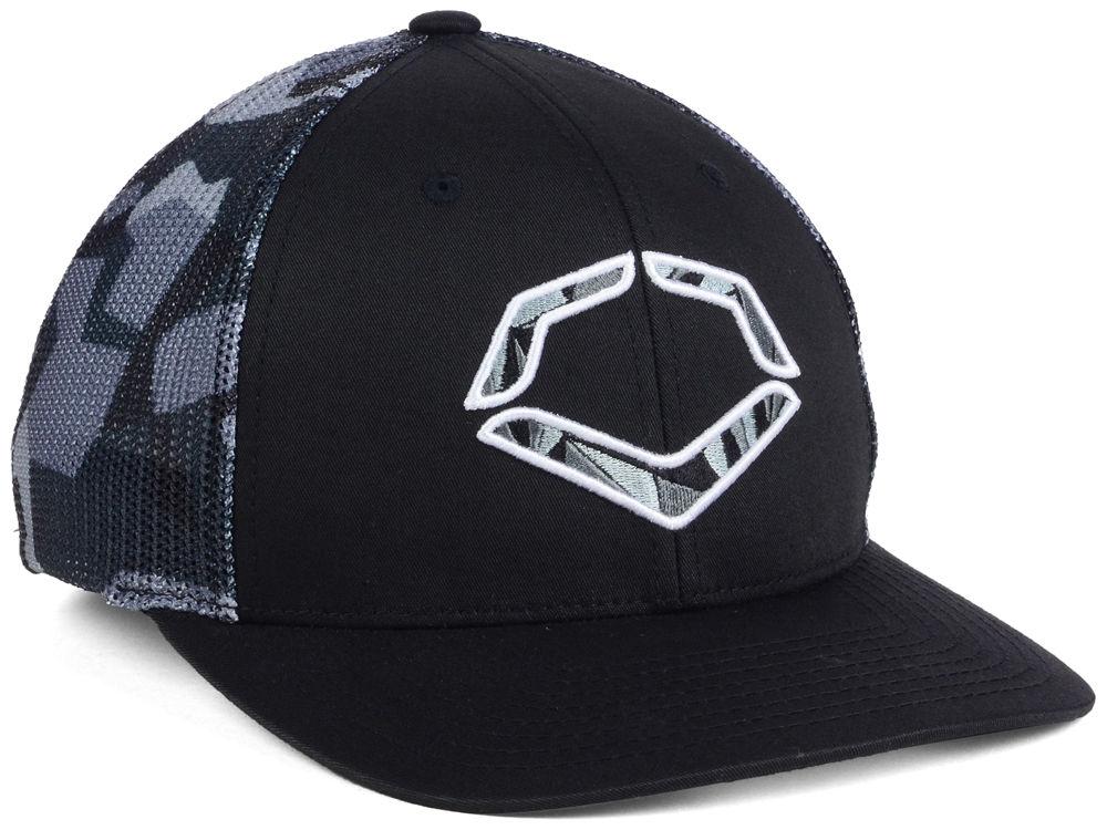 evoshield-shrapnel-flex-fit-trucker-hat-black-small-medium WTV1036470057SMMD  840041121872 Mid crown structured fit Embroidered EvoShield logo on front Flex-fit band