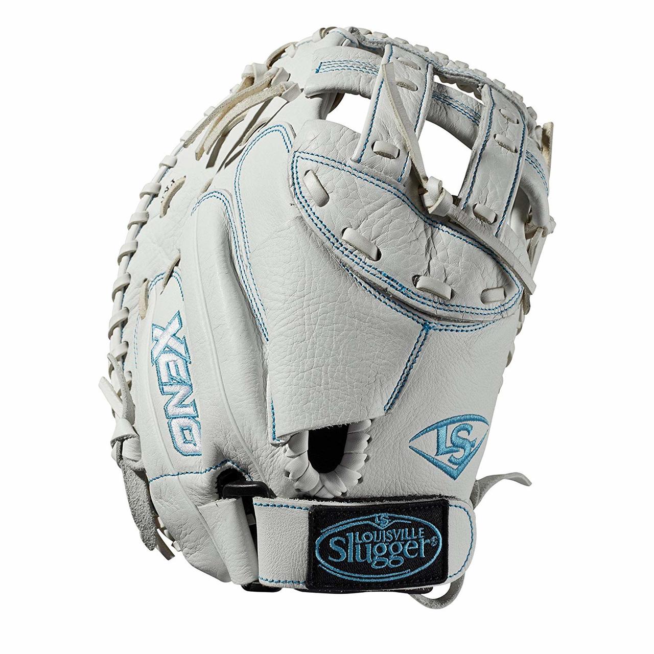 33 catcher's mitt Dual post web Memory foam wrist lining White and Aqua blue Female-specific patterns