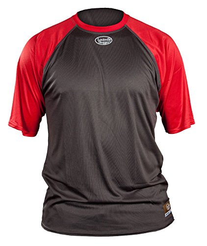 Louisville Slugger Adult Loose Fit Raglan Short Sleeve Shirt (Grey-Red, Medium) : Louisville Slugger Adult Loose Fit Raglan Short Sleeve Shirt (Grey-Red, Medium) New