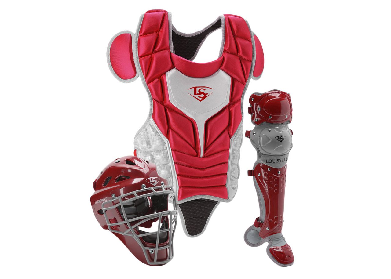 louisville-slugger-intermediate-pg-series-5-catchers-set-scarlet-gray PGS514-STISG Louisville 044277012588 Made from extra-tough lightweight materials that keep you protected while easily
