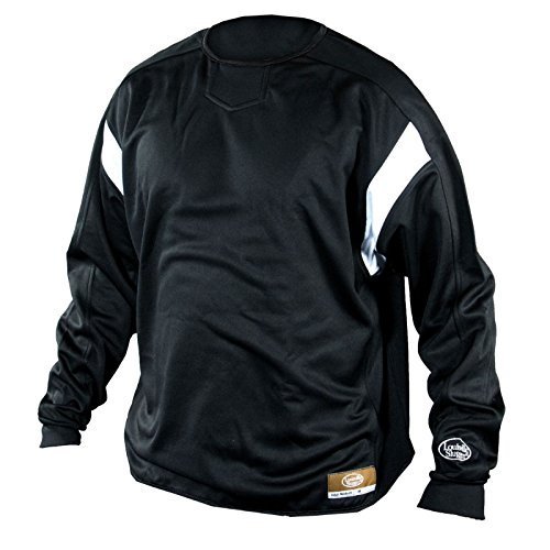 Louisville Slugger Mens LS1455 Cold Weather Dugout Pullover Shirt : Louisville Slugger Cold Weather Pullover shirt has white spandex elasctic fabric in should area. X-DRY moisture management system. Louisville Slugger oval on left sleeve cuff. Secondary logo on back of neck. Polyester 250 GSM brushed inside.