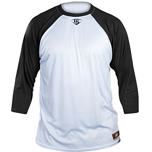 Louisville Slugger Mens LS1526 Loose Fit 34 Sleeve Shirt Black : XONE the leading innovative performance apparel company has partnered with the leading baseball brand Louisville Slugger as the exclusive apparel licensee. LOUISVILLE SLUGGER ADULT LOOSE-FIT 34 SLEEVE SHIRT. Extended back tail to help shirt stay tucked inside pants with X-Dry Moisture Management System. Louisville Slugger logo Center under neck. 100% Polyester. Available in Adult Size: S, M, L, XL, XXL and Body Color: White with Sleeve Color choices: Black, Navy, Red, Royal, Maroon, Dark Green, Xtra Camo.