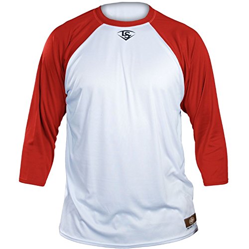 Louisville Slugger Mens LS1526 Loose Fit 34 Sleeve Shirt Red : XONE the leading innovative performance apparel company has partnered with the leading baseball brand Louisville Slugger as the exclusive apparel licensee. LOUISVILLE SLUGGER ADULT LOOSE-FIT 34 SLEEVE SHIRT. Extended back tail to help shirt stay tucked inside pants with X-Dry Moisture Management System. Louisville Slugger logo Center under neck. 100% Polyester. Available in Adult Size: S, M, L, XL, XXL and Body Color: White with Sleeve Color choices: Black, Navy, Red, Royal, Maroon, Dark Green, Xtra Camo.