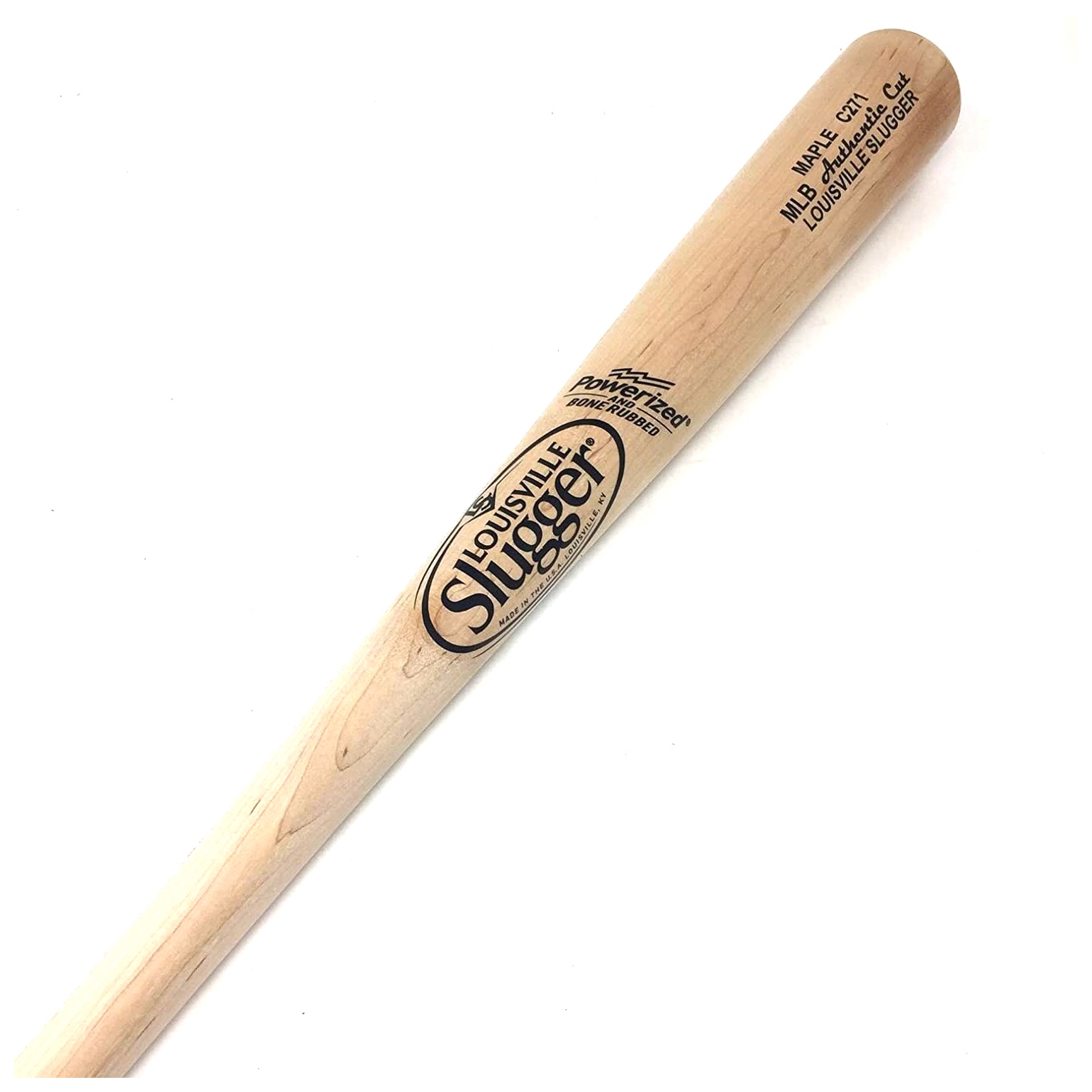 Model C271 - Balanced Swing Weight Maple Wood Bat High Gloss Natural Finish Bone Rubbed Cupped End - Yes
