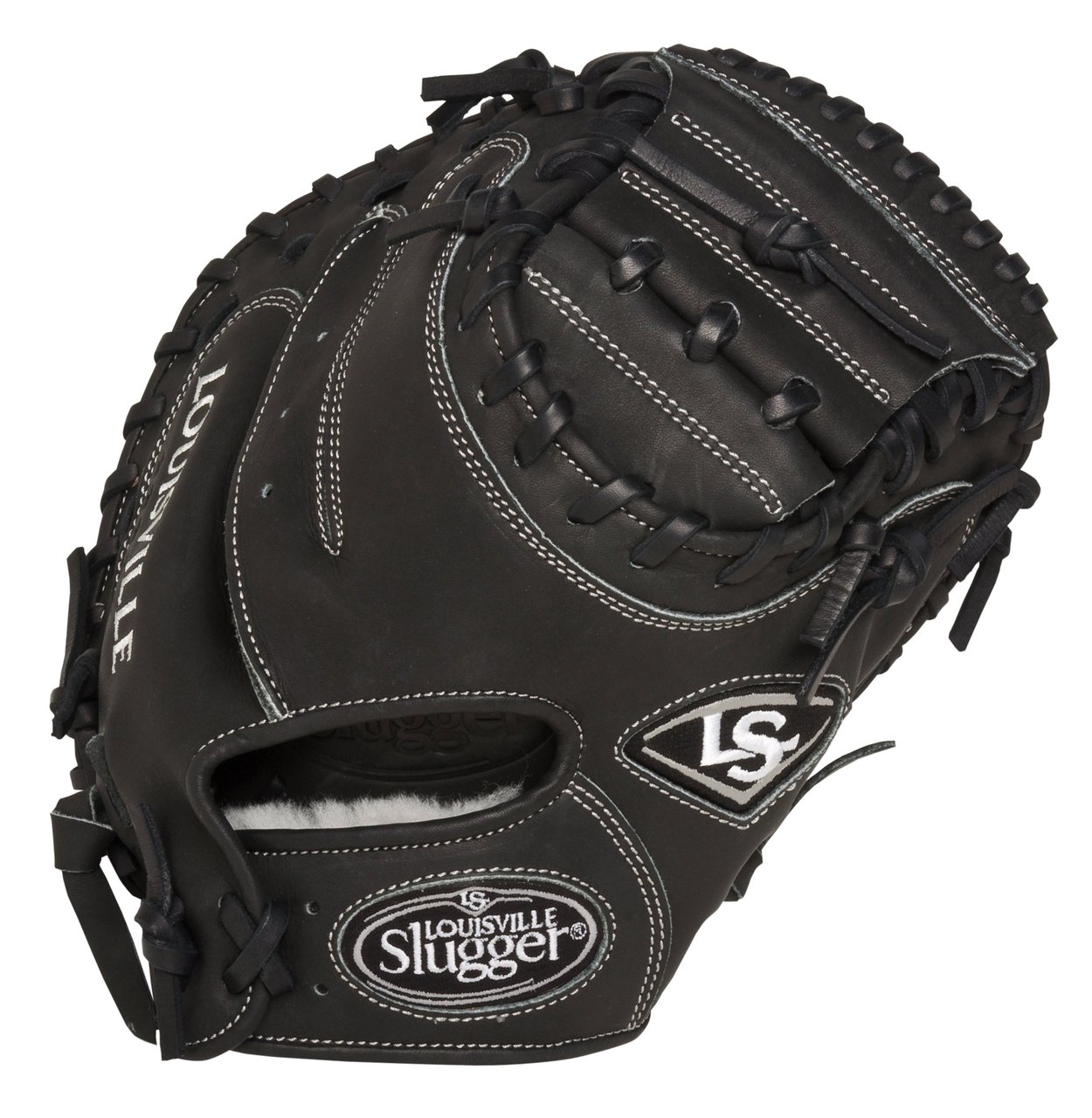 Louisville Slugger Pro Flare Black 32.5 inch Catchers Mitt (Right Handed Throw) : Louisville Slugger Pro Flare gloves are designed to keep pace with the evolution of Baseball. The unique Flare design allows for quick-transfer of ball from glove to hand,because every split second counts. Better technology, better materials and better design. There is a larger catching surface area made possible by the extra wide lacing and curved finger tips. The gloves are made from professional-grade, oil-infused leather for maximum feel and performance right off the shelf.