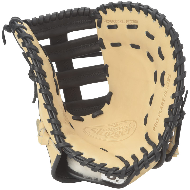 louisville-slugger-pro-flare-first-base-mitt-cream-black-right-hand-throw FGPF14-CRFBM2-RightHandThrow Louisville 044277133078 Designed with the speed of the game in mind. Louisville Slugger