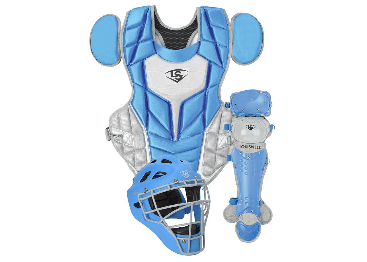 louisville-slugger-series-5-3-piece-catchers-set-intermediate-columbia-blue-gray PGS514-STICA Louisville 044277134907 Made from extra-tough lightweight materials that keep you protected while easily