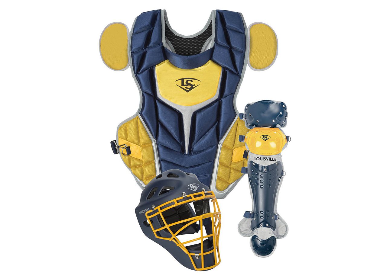 louisville-slugger-series-5-3-piece-intermediate-baseball-catchers-set-navy-vegas-gold PGS514-STIND Louisville 044277134891 Made from extra-tough lightweight materials that keep you protected while easily