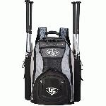 Louisville Slugger Series 9 Stick Pack Back Pack EBS914-SP : Inverted cargo hatch. Embroidered logos. Hold minimum 4 bats. High-end hardware. Tri-vent air flow compartment. Removable personalization sleeve. Combo dobby, Rip-stop, 600D material. Ergonomic molded handle. Contoured and perforated air-flow padding. Scratch-free sunglass compartment. Form-fit neoprene bat holders. Size: 14W x 7D x 21H.