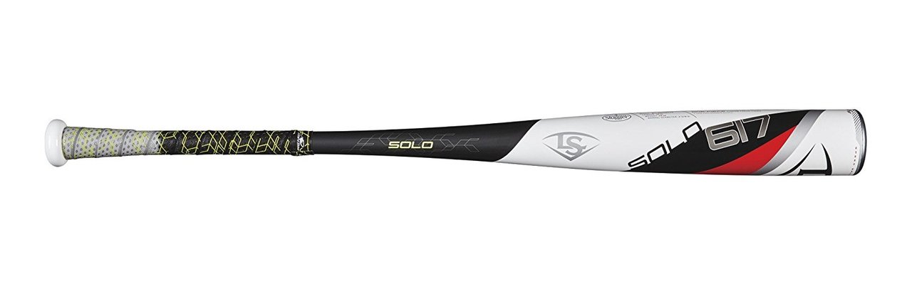 Louisville Slugger 2017 Solo 617 -3 Adult Baseball Bat (BBCOR) The Solo 617 is Louisville Slugger's new one-piece alloy bat and the lightest-swinging in the BBCOR line. The Solo 617 features an SBC Speed Ballistic Composite End Cap that's 50% lighter than Louisville Slugger's standard BBCOR end cap, resulting in the ultimate strength-to-weight ratio. The -3 bat that swings like a -5. It's revolutionary technology that helps create a one-of-a-kind bat. • SL Hyper Alloy with 1-piece construction for a stiffer feel and maximum energy transfer on contact • Speed Ballistic Composite End Cap (SBC) for the absolute lowest MOI and fastest swing speed in our BBCOR line • The most balanced swing weight in our line • custom Lizard Skin premium performance grip • 3132 standard handle Bat Specifications Drop: -3 adult bat Barrel: 2 58 Certified: BBCOR Swing Weight: Balanced Material: Aluminum Construction: One piece Grip: Lizard Skin Premium Grip