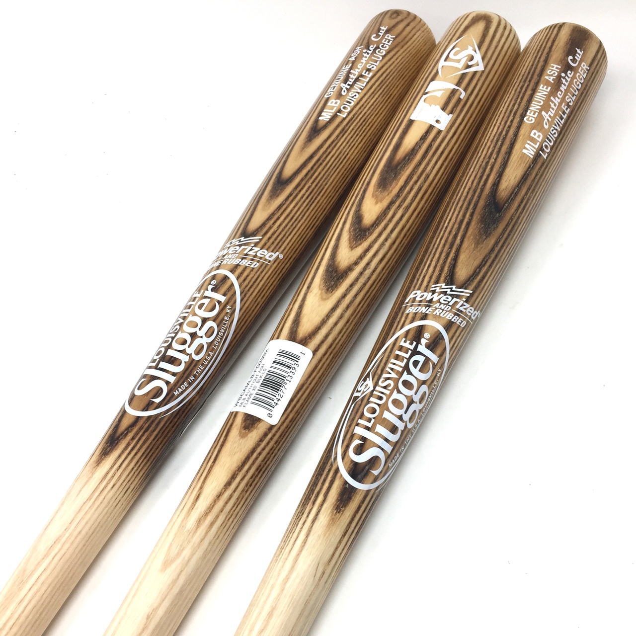 33 inch wood baseball bats by Louisville Slugger. MLB Authentic Cut Ash Wood. 33 inch. Black Lizard Skin Grip. Powerized and Bone Rubbed. 3 bats in this bat pack.