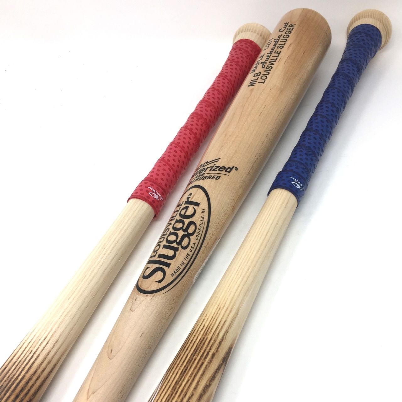 33 inch wood baseball bats by Louisville Slugger. MLB Authentic Cut Ash Wood. 33 inch. Cupped. 3 bats in this bat pack. Lizard Skin Grips.