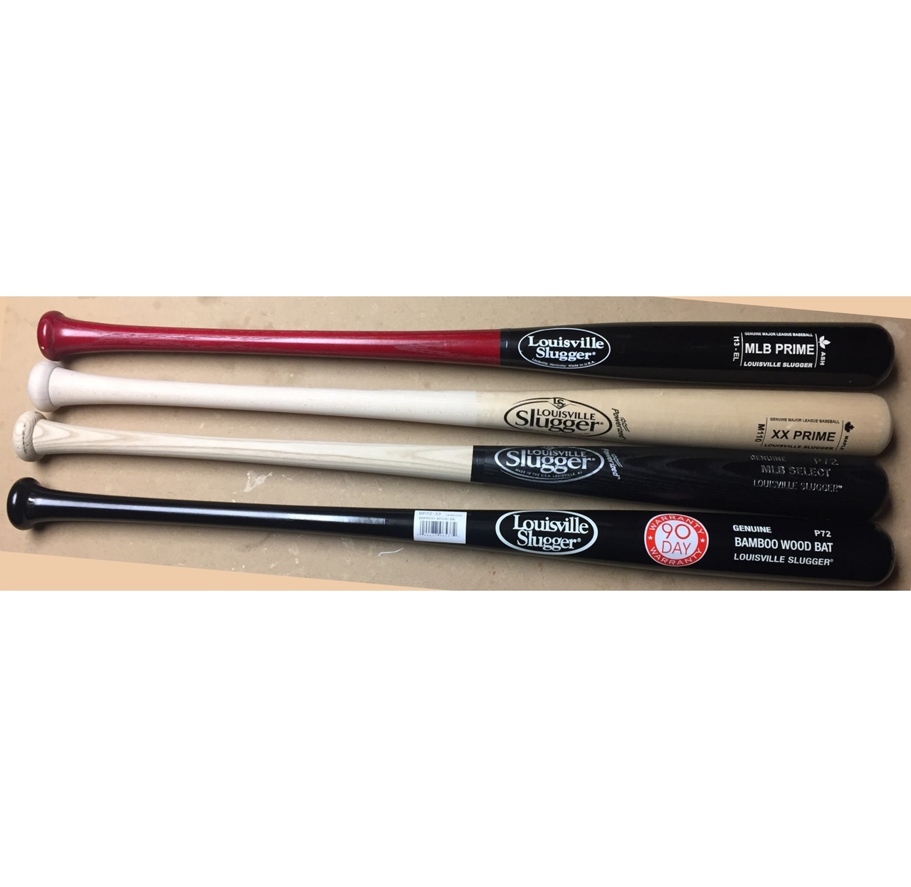 louisville-slugger-wood-bat-pack-33-inch-4-bats BATPACK-0003 Louisville  one MLB prime one XX Prime one bamboo composite and one