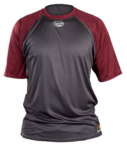 Louisville Slugger Loose-Fit Raglan Short Sleeve Shirt. Features Flat SeamsRaglan Sleeves, X-Dry Moisture Management System and Louisville Slugger logo under Center Neck. 100% Polyester.