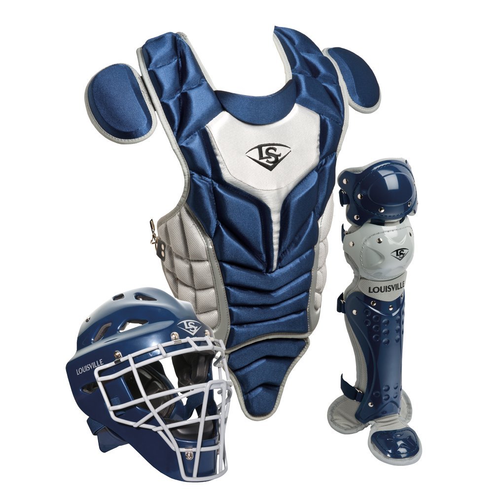 Louisville Slugger PGS514-STY Series 5 Youth Catchers Gear Set Helmet Features    Glossy finish   Moisture Wicking chin pad   NOCSAE approved   Size 6 3 8  - 7  Chest Protector Features    High-Density Foam padding   Over-the-shoulder harness   Precision pad design   Sizes 12  Leg Guard Features    Anatomically inspired   Double-knee design   Size 13