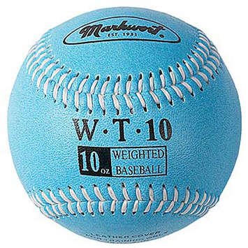 Markwort Weighted 9 Leather Covered Training Baseball (10 OZ) : Build your arm strength with Markwort training weighted baseballs. As you train gradually increase the weight of the ball as you build strength in your throwing arm. Color coded cover indicates the ball weight. Weighted baseballs are 9 inch circumference with varying weights. Leather cover, white stitching. Weighted core. Size of regulation baseballs are 9 and 5 oz.