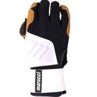 Extremely durable training glove, inspired by heavy work gloves, built to endure hours in the cage Digitally embossed goatskin palm with strategically reinforced padding for increased friction resistance Fully wrapping elastic wristband enhances structure and reinforces wrist strength without sacrificing mobility Extended leather wrap on index finger adds protection and abrasion resistance High strength, stretch knit fabric back for comfort and breathability.
