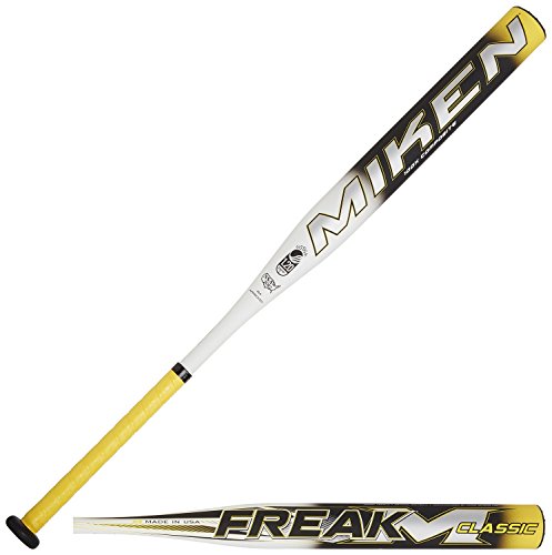 Miken Freak Classic USSSA Slowpitch Softball Bat FRKCLU (34-inch-26-oz) : Miken FREAKISH hot multi-wall one-piece bat is for the player wanting a mid-load feel to maximize bat control and performance in a one-piece bat. PWR360 - This technology gives the bat a triple wall design that includes 22% more material, ensuring consistency throughout the barrel. The result A bat that is hot right out of the wrapper & game ready from day one with lasting durability. 100COMP - Mikens 100COMP means that they constructed the bat with 100% Composite material. Composite is the best material for slow-pitch bats, allowing them to play soft and strong with great performance. MADE IN THE USA - Miken proudly makes their slow-pitch bats at one of the finest composite labs in the world, right here in the United States of America. One Year Warranty. USSSA, NSA, ISA Approved.