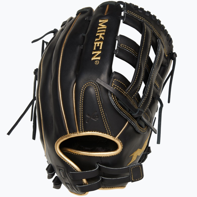 miken-gold-pro-black-slowpitch-softball-glove-13-in-right-hand-throw PRO130-BG-01-RightHandThrow Miken 658925043321 13 Pattern Web Pro H Quality soft full-grain leather provides improved