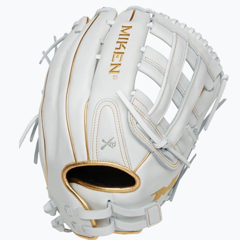 miken-gold-pro-white-slowpitch-softball-glove-13-in-right-hand-throw PRO130-WG-01-RightHandThrow Miken 658925043345 13 Pattern Web Pro H Quality soft full-grain leather provides improved