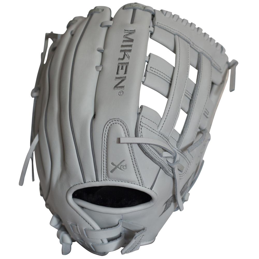 Miken Pro Series 14 slow pitch softball glove features the Pro H Web pattern, which is an extremely strong web that provides ball snagging functionality. This softball glove has a lightweight, soft, full-grain leather shell for a game-ready feel. Additionally, the PORON XRD palm padding has been added to drastically reduce ball impact to your hand.   PRODUCT FEATURES  14 Inch Pattern Authentic professional Slowpitch specific patterns and construction Quality soft full-grain leather provides improved shape retention and limited player break in. Features Poron XRD palm and index finger pads designed to significantly reduce ball impact. Custom fit, adjustable non slip pull strap back. 70% Factory Break-In, 30% Player Break-In 