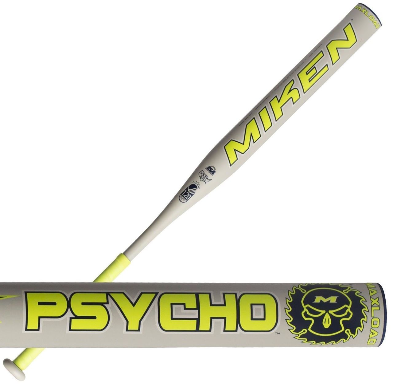 Miken one piece composite slowpitch USSSA softball bat.Miken slow pitch bats provide elite technology with out of this world cosmetics that any player can get on board with. For the 2019 season, the Psycho is ready to drive pitchers up the wall! Players who prefer more mass behind their swing and extreme distances on contact are going to love this one-piece, fully composite softball bat. Each model is manufactured with pride right here in the United States and composed of the revolutionary and innovative 100 Comp formula. This material utilizes 100% premium aerospace grade carbon fibers to ensure optimal performance and season after season durability. On top of that, Miken uses a high-pressure infusion of tough epoxy at 750 PSI called the 750X HPI that creates game-changing, hot out of the wrapper performance. This 2019 Miken Psycho USSSA Slow Pitch Softball Bat (MPSYCO) features a standard 2 1/4-inch barrel diameter, a long 14-inch barrel length, and a half ounce max load to increase pop and distance on contact. With multiple certification stamps, this model is approved for play in USSSA, NSA, and ISA Leagues and Tournaments. 14 Inch Barrel Length 2 1/4 Inch Barrel Diameter Manufactured With Pride In The USA Maxload 1/2 Ounce End Load Provides Elite Power 100 Comp Formula Uses 100% Premium Aerospace Grade Fiber For Insane Durability One-Piece, Composite Slowpitch Bat 750X High Pressure Infusion Guarantees Hot Out Of The Wrapper Performance Traditional, Stiff Feel That Put The Original Miken Psycho On The Map Approved For Play In USSSA, NSA, & ISA Leagues and Tournaments One Year Manufacturer Warranty Manufacturer Warranty Only Valid Serial Number Sticker