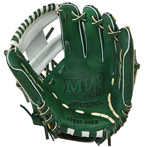 Mizuno 11.5 inch MVP Prime SE3 Baseball Glove GMVP1154PSE3 (Forest-Silver, Right Hand Throw) : Patent pending Heel Flex Technology increases flexibility and closure. Center pocket design. Strong edge creates a more stable thumb and pinky. Smooth professional style. Oil Plus leather, the perfect balance of oiled softness for exceptional feel and firm control that serious players demand. Durable Steer soft palm liner. Matching outlined embroidered logo. Two tone lace.