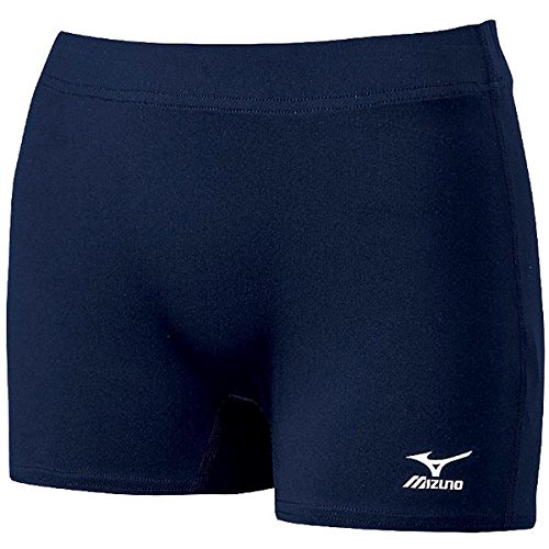 Mizuno 440344 Women's Flat Front Volleyball Shorts (Navy, XL) : Mizuno Women's Flat Front Shorts Taller waistband designed for flip-over. No front or back seams. 234 inseam. Tagless. DryLite Technology for rapid evaporation and comfort. 88% Mizuno DryLite polyester12% spandex.