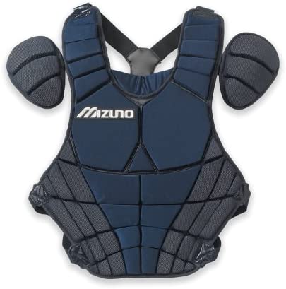 mizuno-adult-catchers-samurai-chest-protector-navy 380102.5151.01 Mizuno  Angled padding system ensures blocked balls drop down in front for