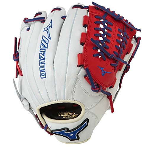 Mizuno GMVP1177PSE3 Baseball Glove 11.75 inch (Silver-Red-Royal, Right Hand Throw) : Patent pending Heel Flex Technology increases flexibility and closure. Center pocket design. Strong edge creates a more stable thumb and pinky. Smooth professional style. Oil Plus leather, the perfect balance of oiled softness for exceptional feel and firm control that serious players demand. Durable Steer soft palm liner. Matching outlined embroidered logo. Two tone lace