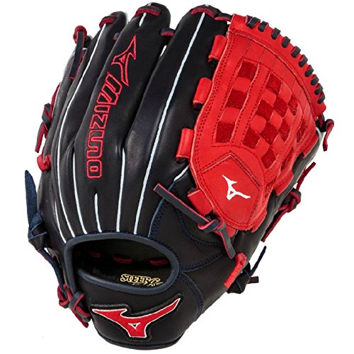 Mizuno GMVP1200PSE3 MVP Prime Baseball Glove 12 inch (Navy-Red, Right Hand Throw) : Patent pending Heel Flex Technology increases flexibility and closure. Center pocket design. Strong edge creates a more stable thumb and pinky. Smooth professional style. Oil Plus leather, the perfect balance of oiled softness for exceptional feel and firm control that serious players demand. Durable Steer soft palm liner. Matching outlined embroidered logo. Two tone lace.