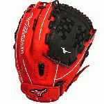 Mizuno GMVP1250PSEF3 Fastpitch Softball Glove 12.5 inch (Red-Black, Right Hand Throw) : Patent pending Heel Flex Technology increases flexibility and closure. Center pocket design. Strong edge creates a more stable thumb and pinky. Smooth professional style. Oil Plus leather, the perfect balance of oiled softness for exceptional feel and firm control that serious players demand. Durable Steer soft palm liner. Matching outlined embroidered logo. Two tone lace.