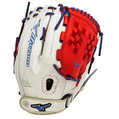 Mizuno GMVP1250PSEF3 Fastpitch Softball Glove 12.5 inch (Silver-Red-Royal, Right Hand Throw) : Patent pending Heel Flex Technology increases flexibility and closure. Center pocket design. Strong edge creates a more stable thumb and pinky. Smooth professional style. Oil Plus leather, the perfect balance of oiled softness for exceptional feel and firm control that serious players demand. Durable Steer soft palm liner. Matching outlined embroidered logo. Two tone lace.