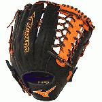 Mizuno GMVP1277PSE3 MVP Prime Baseball Glove 12.75 inch (Black-Orange, Right Hand Throw) : Patent pending Heel Flex Technology increases flexibility and closure. Center pocket design. Strong edge creates a more stable thumb and pinky. Smooth professional style. Oil Plus leather, the perfect balance of oiled softness for exceptional feel and firm control that serious players demand. Durable Steer soft palm liner. Matching outlined embroidered logo. Two tone lace.