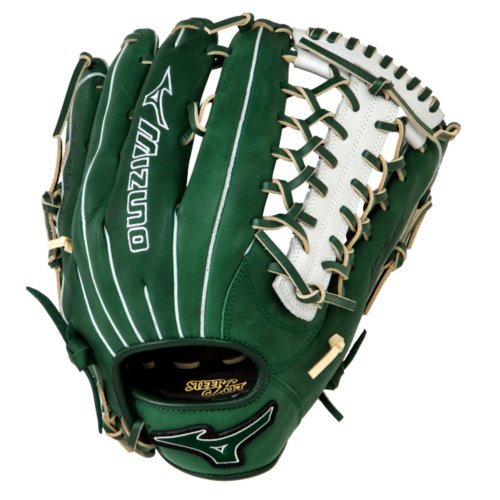 Mizuno GMVP1277PSE3 MVP Prime Baseball Glove 12.75 inch (Forest-Silver, Right Hand Throw) : Patent pending Heel Flex Technology increases flexibility and closure. Center pocket design. Strong edge creates a more stable thumb and pinky. Smooth professional style. Oil Plus leather, the perfect balance of oiled softness for exceptional feel and firm control that serious players demand. Durable Steer soft palm liner. Matching outlined embroidered logo. Two tone lace.