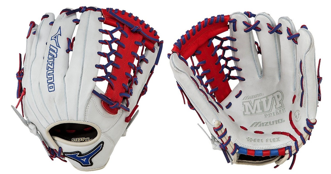 mizuno-gmvp1277pse3-prime-se-baseball-glove-silver-red-royal-right-hand-throw GMVP1277PSE3-Silver-Red-RoyalRghtHndThw Mizuno  Patent pending Heel Flex Technology increases flexibility and closure. Center pocket