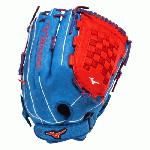 Mizuno GMVP1400PSES3 Slowpitch Softball Glove 14 inch (Royal-Red, Right Hand Throw) : Patent pending Heel Flex Technology increases flexibility and closure. Center pocket design. Strong edge creates a more stable thumb and pinky. Smooth professional style. Oil Plus leather, the perfect balance of oiled softness for exceptional feel and firm control that serious players demand. Durable Steer soft palm liner. Matching outlined embroidered logo. Two tone lace.