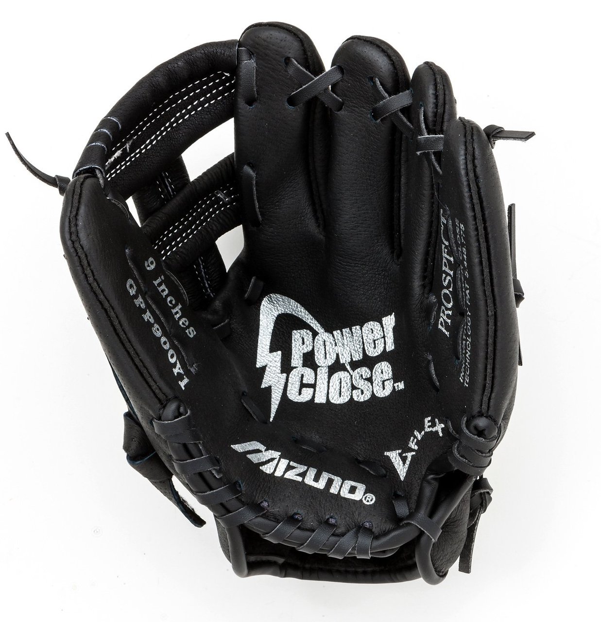 Mizuno Prospect series baseball gloves have patent pending heel flex technology that increases flexibility and closure. Parashock palm pad and butter soft lining in select models reduces shock and sting. Power close makes catching easy. Helps youth players learn to catch the right way in the pocket.