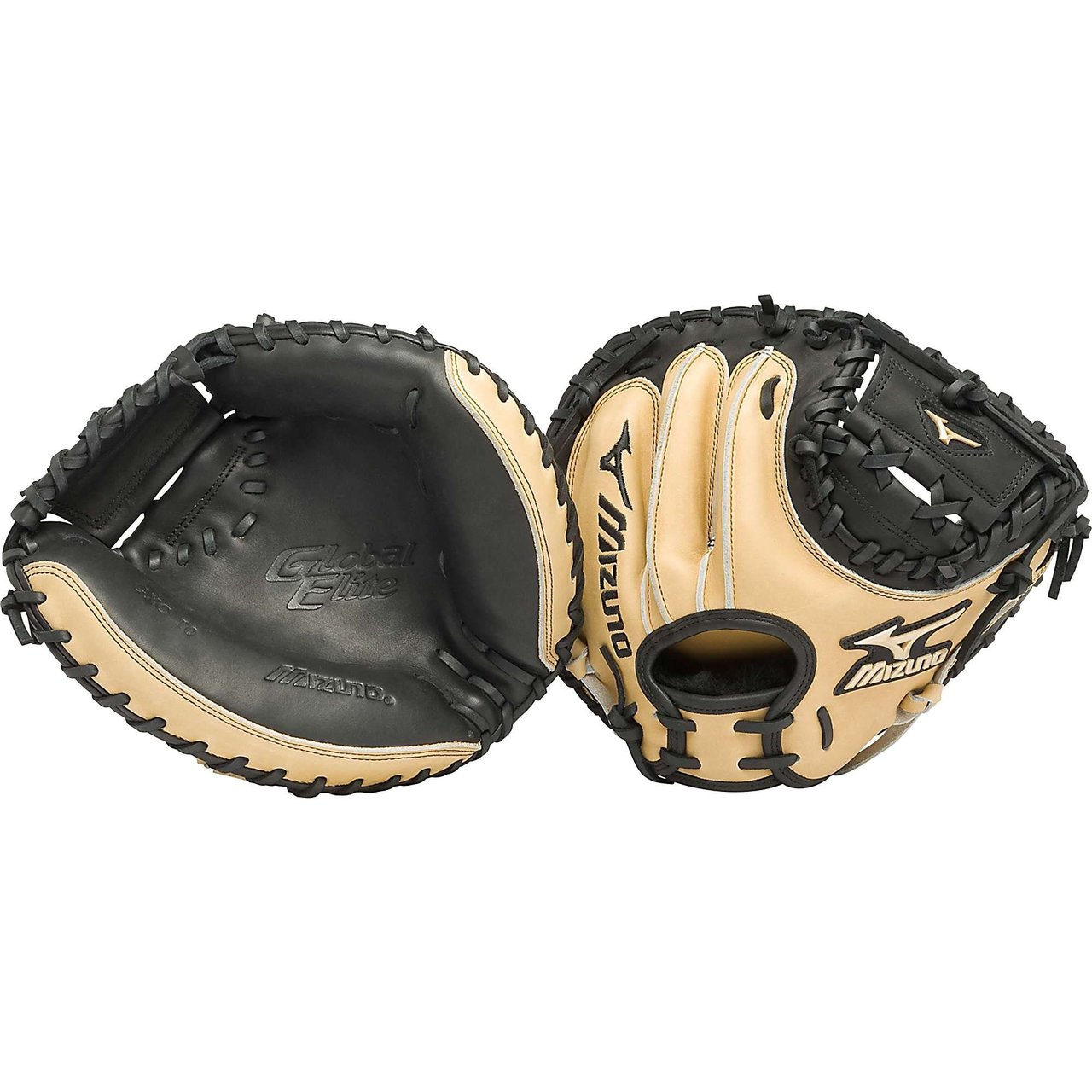 Mizuno Global Elite Catchers Mitt 32.5. Mizuno's catcher's mitts are made from top quality leather and utilize cutting edge technologies. BlackAlmondv sized32.50 Pro Sized