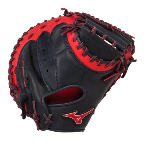 Mizuno GXC50PSE3 Catchers Mitt 34 inch MVP Prime (Navy-Red, Right Hand Throw) : Patent pending Heel Flex Technology increases flexibility and closure. Center pocket design. Strong edge creates a more stable thumb and pinky. Smooth professional style. Oil Plus leather, the perfect balance of oiled softness for exceptional feel and firm control that serious players demand. Durable Steer soft palm liner. Matching outlined embroidered logo. Two tone lace