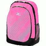 Mizuno Lightning Day Pack (Pink) : The Lightning Daypack features Mizuno's Aerostrap technology, which consists of thick, padded straps with mesh backing for ultimate comfort when carrying large loads. The handy front compartment features a valuables pocket and hook for keys, while the padded sleeve for laptops provides secure storage for your computer.