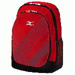 Mizuno Lightning Day Pack (Red) : The Lightning Daypack features Mizuno's Aerostrap technology, which consists of thick, padded straps with mesh backing for ultimate comfort when carrying large loads. The handy front compartment features a valuables pocket and hook for keys, while the padded sleeve for laptops provides secure storage for your computer.