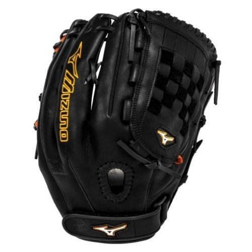 Smooth professional style Oil Plus leather - perfect balance of oiled softness for exceptional feel and firm control that serious players demand. Durable SteerSoft Palm Liner, Matching outlined embroidered logo. PowerLock closure for maximum performance. Vertically laced heel specific for fastpitch patterns. 13 inch Pitcher Outfield Pattern. Color Black Orange. Tartan Web. One Year Manufacturer's Warranty.