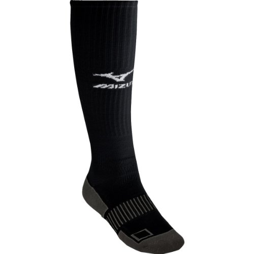 Mizuno Performance Plus Knee Hi Socks (Black, Large) : The Mizuno Performance Plus Knee Hi Socks are a high-performance, knee high sock that features a padded heel and forefoot for superior comfort and cushioning. The Performance Plus Knee Hi Socks also feature a tight-knit construction for superior durability and X-wrap technology for improved stability. The seamless toe provides for improved comfort, while the personalized name plate makes sure everyone knows these socks are yours. The Performance Plus Knee Hi Socks feature a striped arch for superior support as well as improved ankle support. The include y-heel technology helps lock the socks in place, while the gripper elastic top keeps the socks up on the leg without falling down.