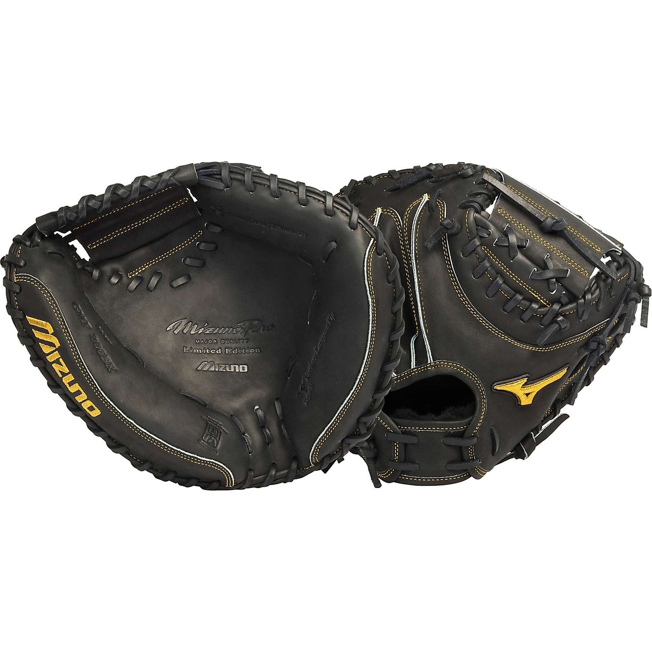 Mizuno Catchers mitt. Off-season conditioning program - have Mizuno get your glove into condition with the Off-Season Conditioning Program; Mizuno offers a one time repair and recondition of your glove to bring it back to its original glory. Deguchi Kip Leather - tighter fibers, proprietary tanning provide perfectly conditioned leather that is stronger than the previous Mizuno Pros. Speed Drive Technology - gloves perfectly balanced by position to provide the fastest reactionbest response possible. Crafted by only the best Mizuno Technicians. 33.50 inch Pro Sized catcher's mitt.