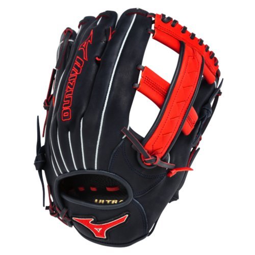 Mizuno Slowpitch GMVP1250PSES3 Softball Glove 12.5 inch (Navy-Red, Right Hand Throw) : Patent pending Heel Flex Technology increases flexibility and closure. Center pocket design. Strong edge creates a more stable thumb and pinky. Smooth professional style. Oil Plus leather, the perfect balance of oiled softness for exceptional feel and firm control that serious players demand. Durable Steer soft palm liner. Matching outlined embroidered logo. Two tone lace.