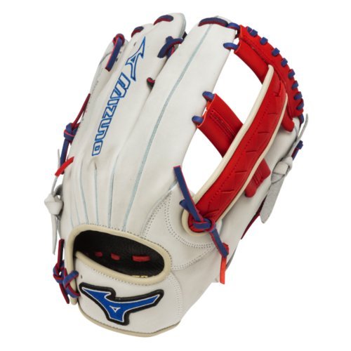 Mizuno Slowpitch GMVP1250PSES3 Softball Glove 12.5 inch (Silver-Red-Royal, Right Hand Throw) : Patent pending Heel Flex Technology increases flexibility and closure. Center pocket design. Strong edge creates a more stable thumb and pinky. Smooth professional style. Oil Plus leather, the perfect balance of oiled softness for exceptional feel and firm control that serious players demand. Durable Steer soft palm liner. Matching outlined embroidered logo. Two tone lace.