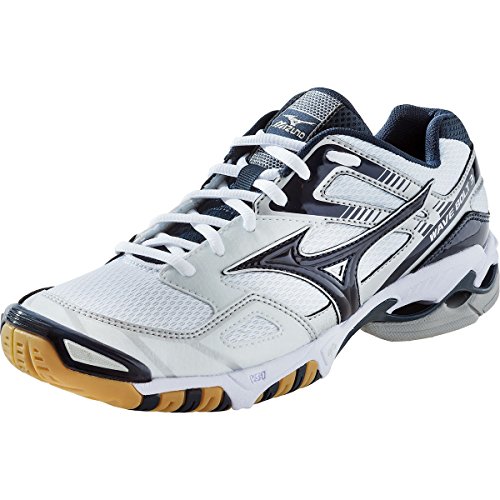 Mizuno Wave Bolt 3 Womens Volleyball Shoes 430170 (White-Navy, 7.5) : The Mizuno Wave Bolt 3 Women's Volleyball Shoe will cushion and support your feet while retaining its shape through any level of performance. Mizuno Wave technology is at the forefront in lightweight cushioning and enhanced stability by spreading your weight throughout the shoe to help with uniform shock absorption. The Wave Bolt 3 Women's Volleyball Shoe was designed to perfectly fit your individual foot but also eliminate distortion from the constant pounding and stress that can be put on any athletic shoe. When you are on your toes ready for anything you can be confident in the strategically designed and placed outer sole grooves of the Wave Bolt 3 Women's Volleyball Shoe. By keeping its shape while your feet are pushing hard at every side the Wave Bolt 3 Women's Volleyball Shoe is focused on enhanced stability for every plant, lunge and dig.